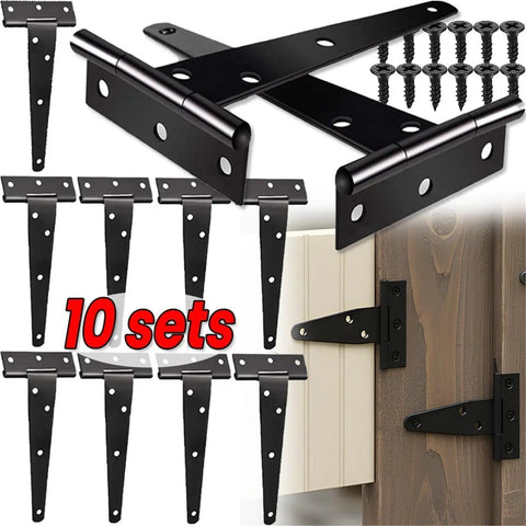Heavy Duty Black T Strap Hinges For Gates And Doors With Quiet Soft Close Dampers, Rustproof Stainless Steel Build, 10 sets