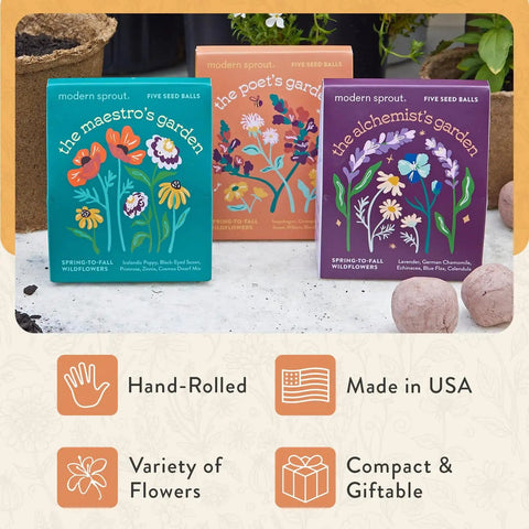 Seed Ball Kit Bundle Pack Of 3 Hand Rolled Wildflower Bombs Non GMO Mix For Annual And Perennial Blooms Perfect Garden Gift