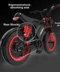 Premium Adult Electric Bike With A Badass 3000W Peak Brushless Hub Motor, showing shock-absorbing seat and rear shocks.