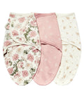 Ultra Soft Cotton Baby Swaddle Blanket 3 Pack For Newborns And Infants in floral pink and white patterns, 0-3 months