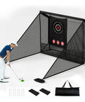 Indoor Outdoor Golf Practice Net 10x7ft with Target Mat and Chipping Cage in Backyard Simulator Setup, sturdy 32mm frame, accessories included