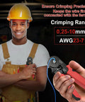 Premium Ferrule Crimping Tool Kit With 1300 PC Assorted Wire Terminals And Self Adjusting AWG 22 To 8 Gauge Crimper, red-handled crimper shown with 0,25-10mm² range