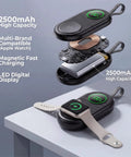 Ultra Compact 2500mAh Magnetic Wireless Charger with internal components, iWatch charging on table, 2-In-1 Fast Charging feature