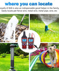 Collage showing Underground Cable Locator And All In One Wire Tracker Tool, garden sprinkler, and toy tunnel for dog.