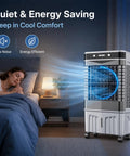 Top Notch Portable Evaporative Swamp Cooler Featuring Dual Side Cooling Pads And Generous Water Tank delivers cool air in bedroom.