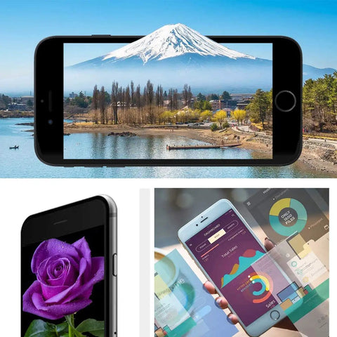 4.7 Inch SE 2022 Screen Replacement Kit With Waterproof Seal Repair Tools And Screen Protector For A2783 A2595 A2785 A2782 A2784 3D Touch Digitizer Display Assembly showing phone screen examples with vivid images and graphs