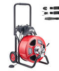 Full Throttle Auto Feed Sewer Snake Auger 100 Ft Steel Cable for clearing kitchen drain clogs with 1700 RPM motor.
