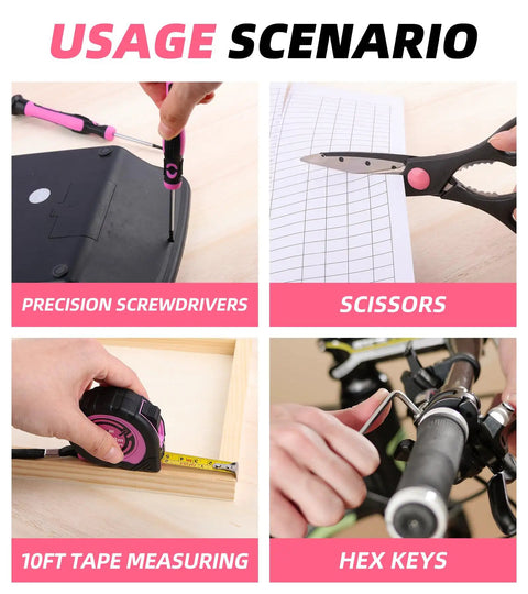 Pink Tool Kit 140 Piece Set For Women And Girls With 14 Inch Tool Bag DIY Home Repairs Portable Household Essentials tools