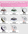 2000LB double-sided neodymium fishing magnet kit with ring pull; one of eight magnet kits shown.