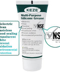 Front view of a tube of multi-purpose silicone grease with NSF approval and product features listed on the packaging.