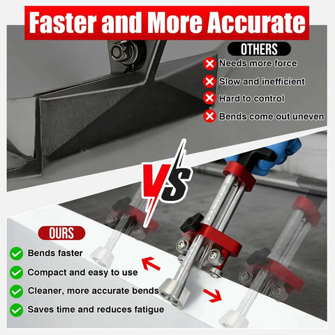 Comparison of edge roller for sheet metal bending, showing faster, easier, and more accurate performance than other tools