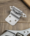 Heavy Duty Iron Cabinet Hinges 4 Pack Self Closing Flush Mount Hidden Hinges shown with installation tools