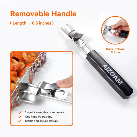 Removable handle of the Stainless Steel Grill Basket For Outdoor Grilling Large Portable Rack For Meat Fish And Vegetables