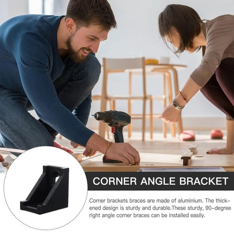 Shop Floor Ready Aluminum Extrusion Corner Brackets 90 Degree Angle Connectors Heavy Beef Frame Clamps For 3D Printers Cnc Routers And Garage Projects Rust Proof Build Gear, showing a sturdy bracket in use.