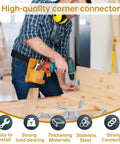 Man using 20 Pcs Stainless Steel Corner Connectors And Triangle Brackets For Wood Furniture Shelves Cabinets And Desks Includes Screws