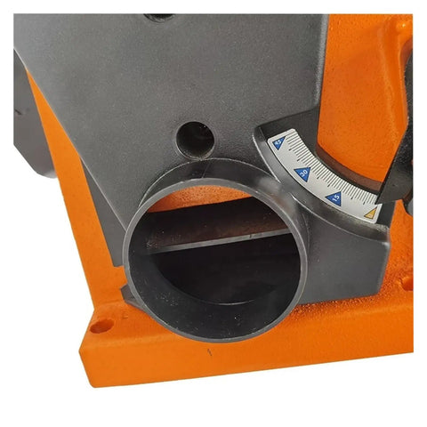 Close-up of Mini Pneumatic Belt Sander With Variable Speed Control showing the air outlet and angle adjustment feature for precision woodworking.