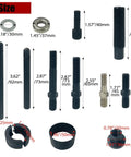 Power Steering Pulley Puller And Installer Kit For GM Ford Chrysler Engines bolt sizes and components displayed