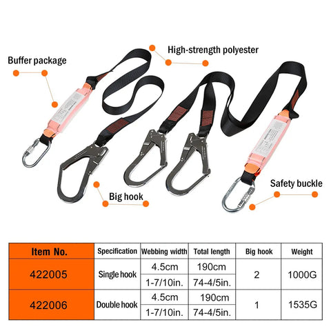 Heavy Duty Six Foot Shock Absorbing Lanyard Featuring Single Snap Hook Plus Dual Rebar Scaffolding Connectors Rock Solid Fall Protection Gear Osha Approved Top Tier Jobsite Ready