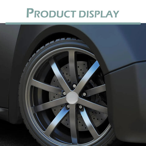 Close-up of a wheel featuring 4 Pack Wheel Center Hub Caps 2 1 In 54mm Snap On Plastic Rim Guards Shake Off Road Grime.