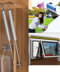 Image showing Dual 200N 45Lb Gas Struts For Heavy Lids, 10 Inch Soft Close Gas Spring Hinges in chrome silver finish installed.