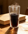 Heavy Hitting Double Wall Glass Coffee Tumblers Set Of Two Features Wave Borosilicate Build and zero sweat outer shell with hot coffee.