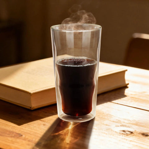 Heavy Hitting Double Wall Glass Coffee Tumblers Set Of Two Features Wave Borosilicate Build and zero sweat outer shell with hot coffee.