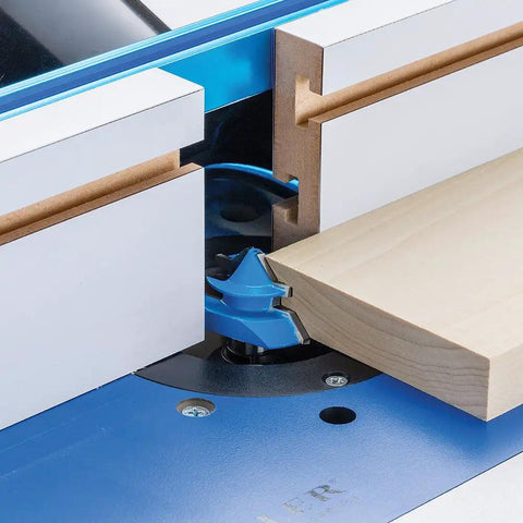 Router Bit Setup Jig For 45 Lock Miter Bits 22627 Precision Height Alignment Tool showing precise wood joint cut