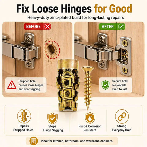 Hinge Repair Kit With Expansion Anchors And 6x14mm Dowels For Stripped Cabinet Holes Easy Fix To Restore Loose Wood Furniture Doors
