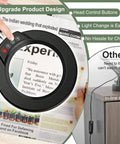 2 In 1 LED Magnifying Glass With Stand And Clamp, showing head control buttons and USB power cable on desk