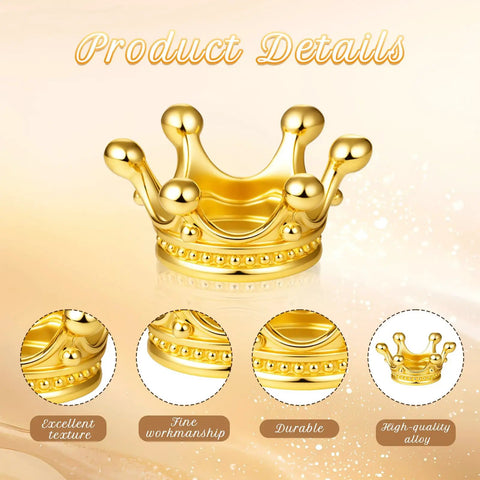 Gold crown charm from 60 Piece Crown Charms Set for Jewelry Making with six vintage colors, 3D alloy, large hole loose spacer.