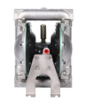 Front view of air-operated double-diaphragm pump with 1-inch inlet/outlet, aluminum alloy body, PTFE diaphragms.