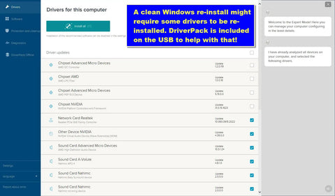 Driver installation tool interface from Five In One Windows Repair And Reinstall Bootable USB Drive For Fix, Recover, And Reinstall Windows 11, 10, And 7
