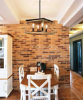 Farmhouse Pendant Light Fixture, 4 Light Geometric Rustic Chandelier for kitchen island in dining room with brick wall