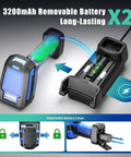 Rock Solid Wireless Barcode Scanner With Charging Stand showing 3200mAh removable battery and dock-mounted charger.