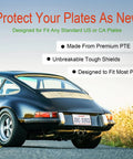 Classic car parked with 2Pack Transparent License Plate Cover And Frame Set, Clear Front And Rear Plate Holder, Unbreakable Car License Plate Protector Fits Any US 6x12 Plates.