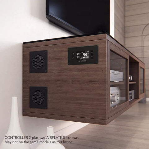 AV cabinet with Ultra Quiet 8 Inch Cooling Fan System With Multi Speed Control, CNC aluminum frame installed.