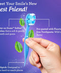 Person holding Mini Disposable Travel Toothbrush With Pre Pasted Toothpaste And Built In Toothpick No Rinse Fluoride Free Softex Bristles