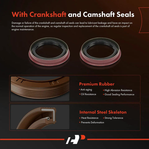 Crankshaft and camshaft seals with premium rubber and steel skeleton from beefed up engine timing belt kit for Ford Ranger and Mazda B-Series.