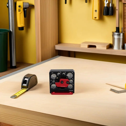 Precision Adjustable Dowel Jig And Wood Rod Cutter For Crafting Perfect Tenons on a workbench with tools around.