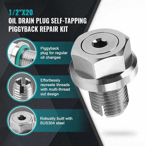 Heavy Duty 1/2 Inch 20 Thread Oil Drain Plug Piggyback Kit For Harley Curb Rust With Neodymium Magnet Catching Fine Metal Shavings Inside Engine, SUS304 steel