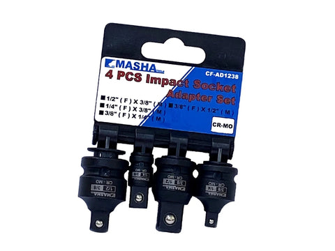 Badass Four Piece Impact Socket Adapter Reducer Set Lets You Convert Between Quarter Three Eighth And Half Inch Drives With Super Tough Drop Forged Chrome Moly Steel Built For Heavy Duty Use