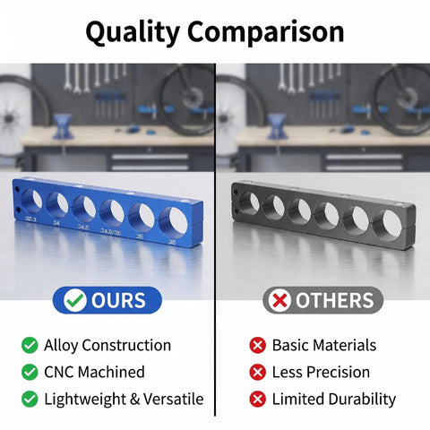 CNC Machined Bike Fork Hub Vise Insert With Aluminum Alloy Solid Frame For Round Part Holding In Home Garage And Commercial Workshop Pro Grade Multi Component Repair Tool For Fork, Hub, And Shock Service., blue 32.3-38 mm clamp compared with basic gray version