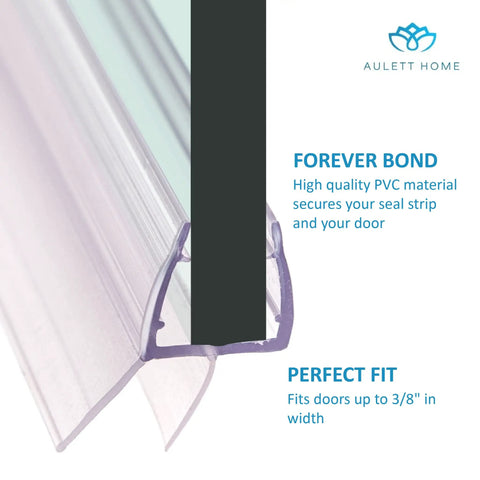 Close-up of Two Pack Frameless Shower Door Bottom Seal With Drip Rail Three Eighths Inch Thick Thirty Six Inch Long Sweep