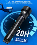 Beast Mode Bright Scuba Dive Flashlight With 6800 Lumens For Deep Night Dives And Cave Explorations, showcasing 20-hour runtime.