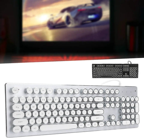 Badass 104 Key Mechanical Gaming Keyboard For PC featuring slick white round keys and durable build.