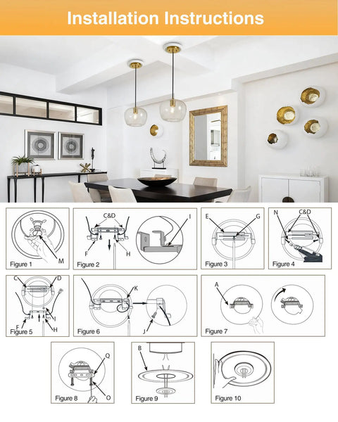 Recessed Can Light Conversion Kit For 5 Inch And 6 Inch Ceiling Fixtures With E26 Socket Plus White Round Ceiling Medallion installation instructions with step-by-step visuals.