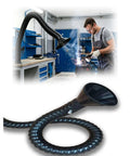 Heavy Duty Self Supporting Fume Extraction Arm With Flexible Ventilation Hood For Woodworking And Welding Shop Dust Collection Slick Manual Airflow Control Takes Out Harmful Particles Like A Champ, showcasing flexible black hose.