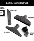 Beast Tough Heavy Duty Wet Dry Vac Attachment Kit For One Seven Eighths Inch Hoses with four tool attachments displayed