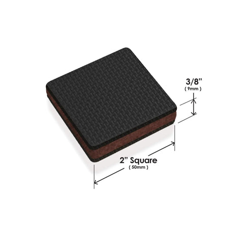 Non Slip GorillaPads 2 Inch Square Furniture Pads Grippers Set Of 8 Black Leg Floor Protectors dimensions illustration