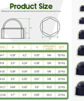 Product size chart for 161 Pcs Bolt Covers Kit For Hex Head Bolts M4 M5 M6 M8 M10 M12 Black Plastic Dome Nut End Caps Set